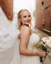 Charming White A-Line Strapless Beaded Sleeveless Tulle Long Wedding Dress With Pearls